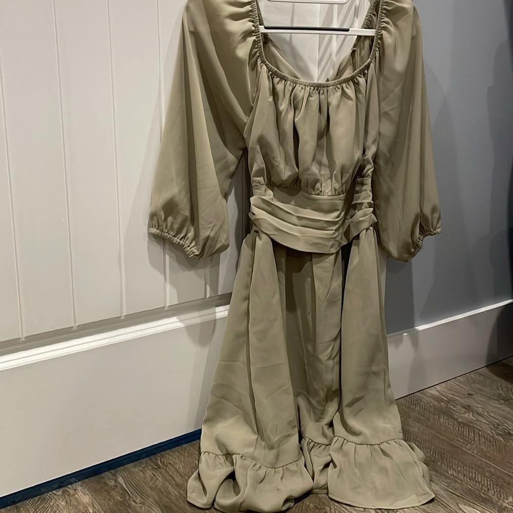 Pale sage green open back dress
